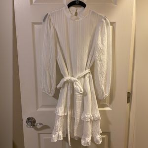 VICI Mock neck puff sleeve tie waist mini dress | White | Size Small